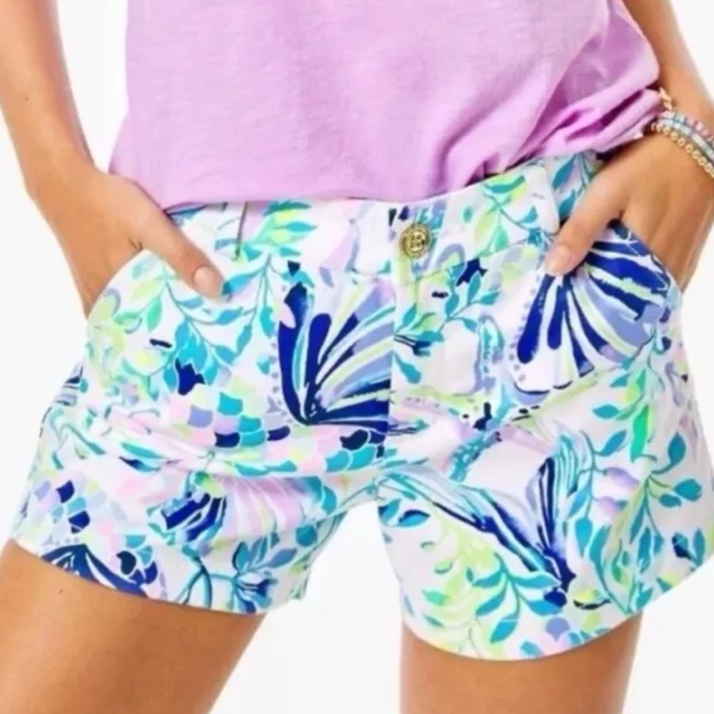 Lilly Pulitzer Shorts Sz 14 Callahan Stretch Resort White Shell Beach Cru…